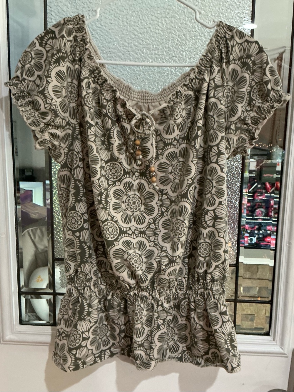 croft & barrow Olive and Cream Floral Peplum Top DP